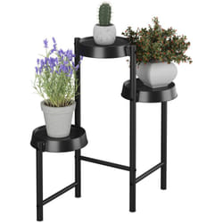 Relaxdays - tagère à plantes, 3 emplacements, métal et plastique, h x l x p : 61 x 55 x 30 cm, pour l'intérieur, noire