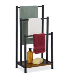 Relaxdays - Porte-serviettes, 3 barres, non fixe, h x l x p : 80 x 40 x 28 cm, pour la salle de bain, marron et noir