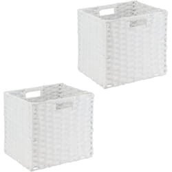 Relaxdays Panier rangement, lot de 2, superbe design, pour vos vêtements, H x L x P : 31 x 32 x 30 cm, blanc