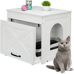 Armoire pour litière pour chat, cache-litière, tiroir coulissant, h x l x p : 53,5 x 60 x 51,5 cm, blanc/gris - Relaxdays