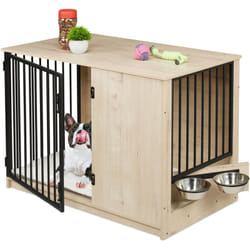 Canin, pour la maison, h x l x p : 65,5 x 102 x 60 cm, 2 gamelles pivotantes, box en mdf et acier, gris/noir - Relaxdays