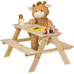 Table de pique-nique, pour 4 enfants, en bois de pin, h x l x p : 51 x 90 x 78 cm, jardin, nature - Relaxdays