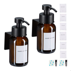 Relaxdays Distributeur de savon lot de 2 pratique capacité : 250 ml mélange de matériaux sans perçage brun et noir