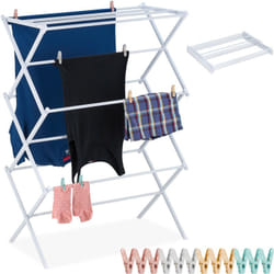 Relaxdays - tendoir à linge, pliable, 11 barres, tancarville peu encombrant, h x l x p : 105 x 74 x 37 cm, blanc