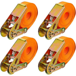 Relaxdays - Sangles d'arrimage avec cliquet, 4 pièces, 5 m, 500 kg, sécurité de chargement voiture, remorque, orange