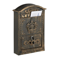 Relaxdays Boite aux lettres design rétro 2 clés jolis détails H x L x P : 42 x 28 x 10 cm bronze et doré