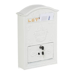 Relaxdays Boite aux lettres design rétro 2 clés jolis détails H x L x P : 42 x 28 x 10 cm blanc et doré