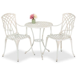 Relaxdays - Salon de jardin pour 2 personnes, table avec 2 chaises, fonte d'aluminium, design antique, blanc et bronze