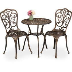 Salon de jardin pour 2 personnes, table avec 2 chaises, fonte d'aluminium, design rustique, noir et bronze - Relaxdays