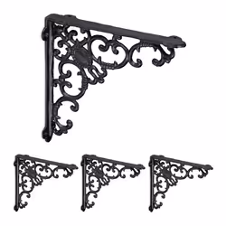 Relaxdays Lot pratique de 4 équerres pour étagères en fonte design antique HLP : 215 x 4 x 215 cm chacune noir