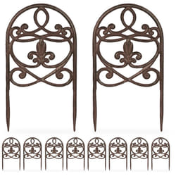 Relaxdays Barrière de jardin, 10 éléments, design vintage, à planter, chaque élément H x L : 32,5 x 17,5 cm, marron