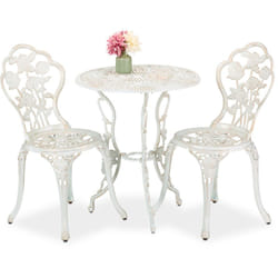Salon de jardin, pour 2 personnes, design romantique, fonte d'aluminium, pour le balcon, blanc et bronze - Relaxdays