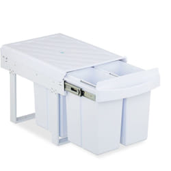 Poubelle encastrable pour la cuisine, 4 bacs de 8 litres chacun, hlp : 34,6 x 34 x 51,8 cm, blanche - Relaxdays