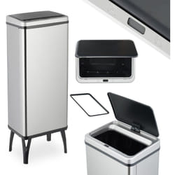 Relaxdays - Poubelle automatique, 60 litres, Couvercle électrique, Avec support pour sac, Seau cuisine, en Inox, argenté
