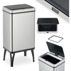 Relaxdays - Poubelle automatique, 40 litres, Couvercle électrique, Avec support pour sac, Seau cuisine, en Inox, argenté