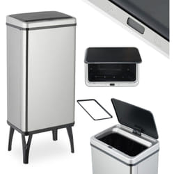 Relaxdays - Poubelle automatique, 50 litres, Couvercle électrique, Avec support pour sac, Seau cuisine, en Inox, argenté