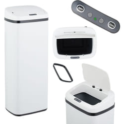 Poubelle automatique, 50 litres, Couvercle électrique, Avec support pour sac, Seau cuisine, en Acier, blanche - Relaxdays