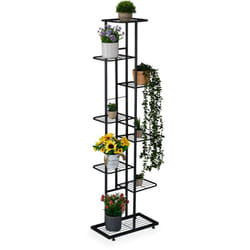 Relaxdays - tagère à plantes, 8 niveaux spacieux, pour 9 pots, métallique, h x l x p : 142 x 45 x 22 cm, noire