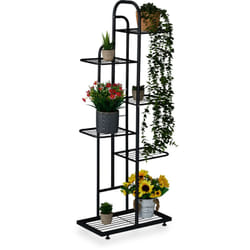 Relaxdays - tagère à plantes, 6 niveaux spacieux, pour 7 pots, métallique, h x l x p : 109,5 x 44 x 22 cm, noire