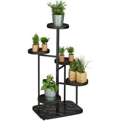 Relaxdays Étagère à plantes, 5 tablettes rondes, pour vos trésors verts, H x L x P : 80 x 47 x 47 cm, noire