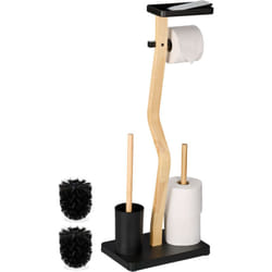 Relaxdays - Serviteur wc non fixe, avec support pour téléphone, h x l x p : 80 x 30 x 20 cm, noir et nature