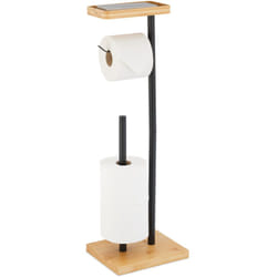 Relaxdays - Support pour votre papier toilette, bambou et métal, 66,5 x 31 x 17 cm, pour la salle de bain, noir et nature