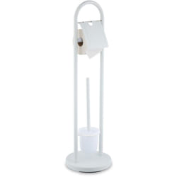 Relaxdays - Serviteur wc, en acier inoxydable, non fixe, brosse et porte-brosse, h x d : 79 x 22 cm, blanc