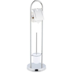 Relaxdays - Serviteur wc, en acier inoxydable, non fixe, brosse et porte-brosse, h x d : 79 x 22 cm, argenté