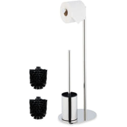 Relaxdays - Serviteur wc, métallique, non fixe, brosse et porte-brosse, h x l x p : env. 63 x 23 x 17 cm, argenté