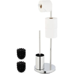Relaxdays - Serviteur wc, métallique, non fixe, brosse et porte-brosse, porte-rouleau, h x d : env. 68 x 22 cm, argenté