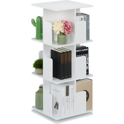 Petite bibliothèque, rotative à 360°, pour vos livres et cd, h x l x p : 95 x 39 x 39 cm, blanche - Relaxdays
