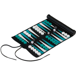 Set complet pour jouer au backgammon, à enrouler, plateau l x p : 30 x 24,5 cm, noir et turquoise - Relaxdays
