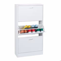Relaxdays Armoire à chaussures H x L x P : 113 x 60 x 24 cm pour 18 paires 3 abattants meuble étroit blanc