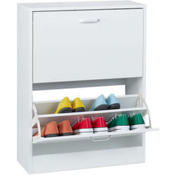 Relaxdays - Armoire à chaussures, h x l x p : 79 x 60 x 24 cm, pour 12 paires, 2 abattants, meuble étroit, blanc