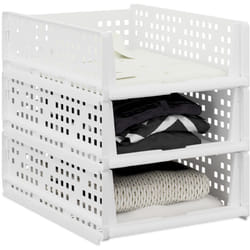 Relaxdays - Bac de rangement, lot de 3, bacs empilables les uns sur les autres, 13 x 33,5 x 43,5 cm, blanc