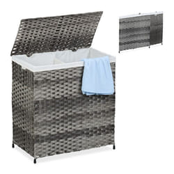 Relaxdays Panier à linge avec couvercle optique rotin 110 litres 2 compartiments HLP : 60x58x34 cm gris et beige