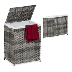 Relaxdays - Panier à linge, couvercle, optique rotin, 90 litres, HxLxP : 60 x 46 x 34 cm, gris et beige