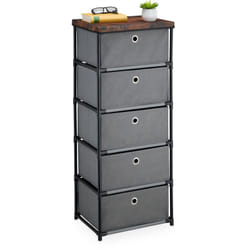 Commode, avec 5 tiroirs en tissu, structure en métal, 105x43x33 cm, pour le salon ou l'entrée, gris et marron - Relaxdays