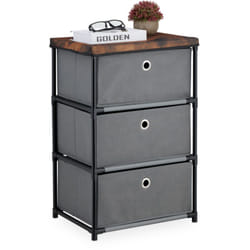 Commode, avec 3 tiroirs en tissu, structure en métal, 65x43x33 cm, pour le salon ou l'entrée, gris et marron - Relaxdays