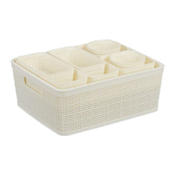 Relaxdays - Organiseur de tiroirs 10 pièces, insert, boîtes de rangement, tailles variées, boîte plastique, blanc