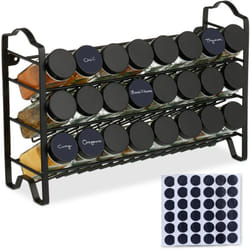 Relaxdays - tagère à épices, 24 pots, support en inox avec étiquettes, HxLxP : 25,5 x 38,5 x 12,5 cm, noir