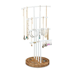 Relaxdays - Porte-bijoux, Support à bijoux, rangement t pour colliers & boucles d'oreilles, bois, métal, blanc/brun