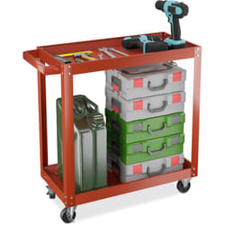 Relaxdays - Chariot d'atelier, 2 niveaux, charge maximale : env. 100 kg, h x l x p : 76 x 78 x 35 cm, rouge