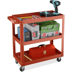 Relaxdays Chariot d'atelier, 3 niveaux, charge maximale : env. 100 kg, H x L x P : 76 x 78 x 35 cm, rouge