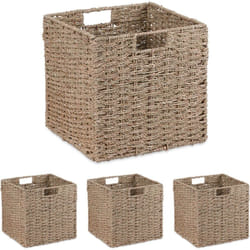Relaxdays Panier de rangement, en lot de 4, zostère, aspect tressé, pour jouets, 30 x 30 x 30 cm, nature