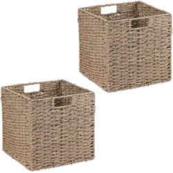 Relaxdays - Panier de rangement, en lot de 2, zostère, aspect tressé, pour jouets, 30 x 30 x 30 cm, nature
