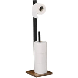 Relaxdays - Support pour le papier toilette, pour 5 rouleaux en tout, non fixe, bambou & mdf, hlp 71x19x19 cm, noir & brun