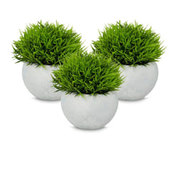 Relaxdays - Plante artificielle décorative, en lot pratique de 3 aux détails réalistes, herbe, pots, vert et gris