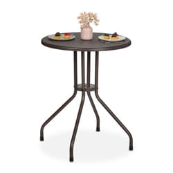 Relaxdays - Table de jardin ronde, h x d : 73 x 60 cm, aspect rotin, extérieur, en plastique et acier, marron