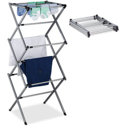 Relaxdays - tendoir à linge, pliable, 11 barres, 6 niveaux, extensible, métallique, HxLxP : 107 x 73 x 37 cm, argenté
